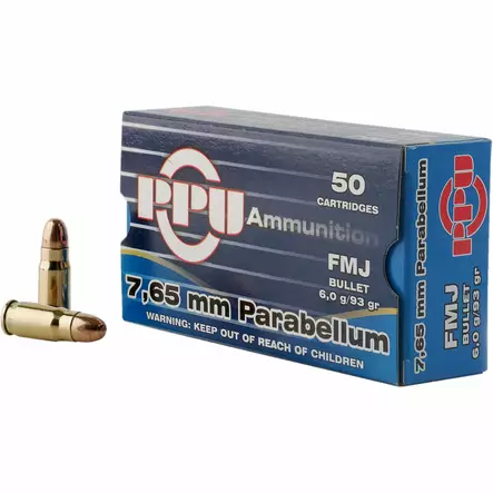 PPU 7,65 PARABELLUM F.M.J 6,0g - Käsiase patruunat - I2882 - 1