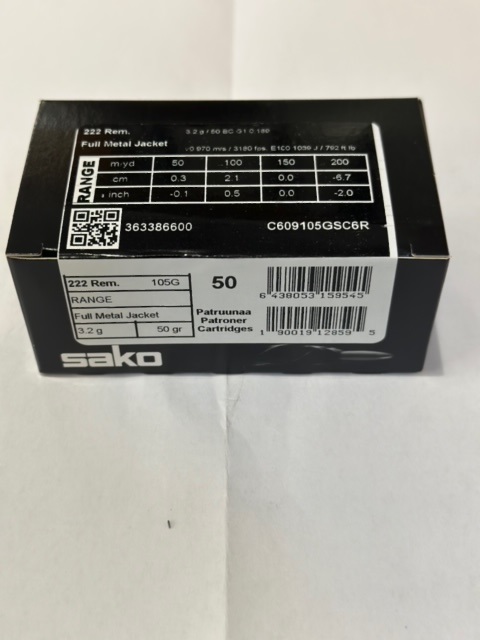 SAKO .222REM RANGE 3.2G FMJ - Kaliiperi .222 - ZZZ0009715 - 2
