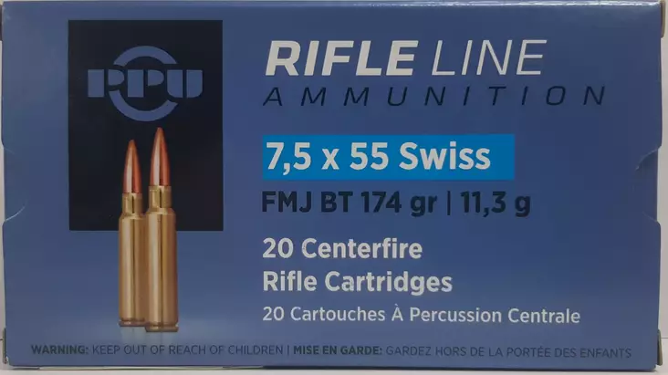 PPU 7,5x55 Swiss 11,3g FMJ BT - Muut kivääri kaliiberit - ZZZ0010819 - 1